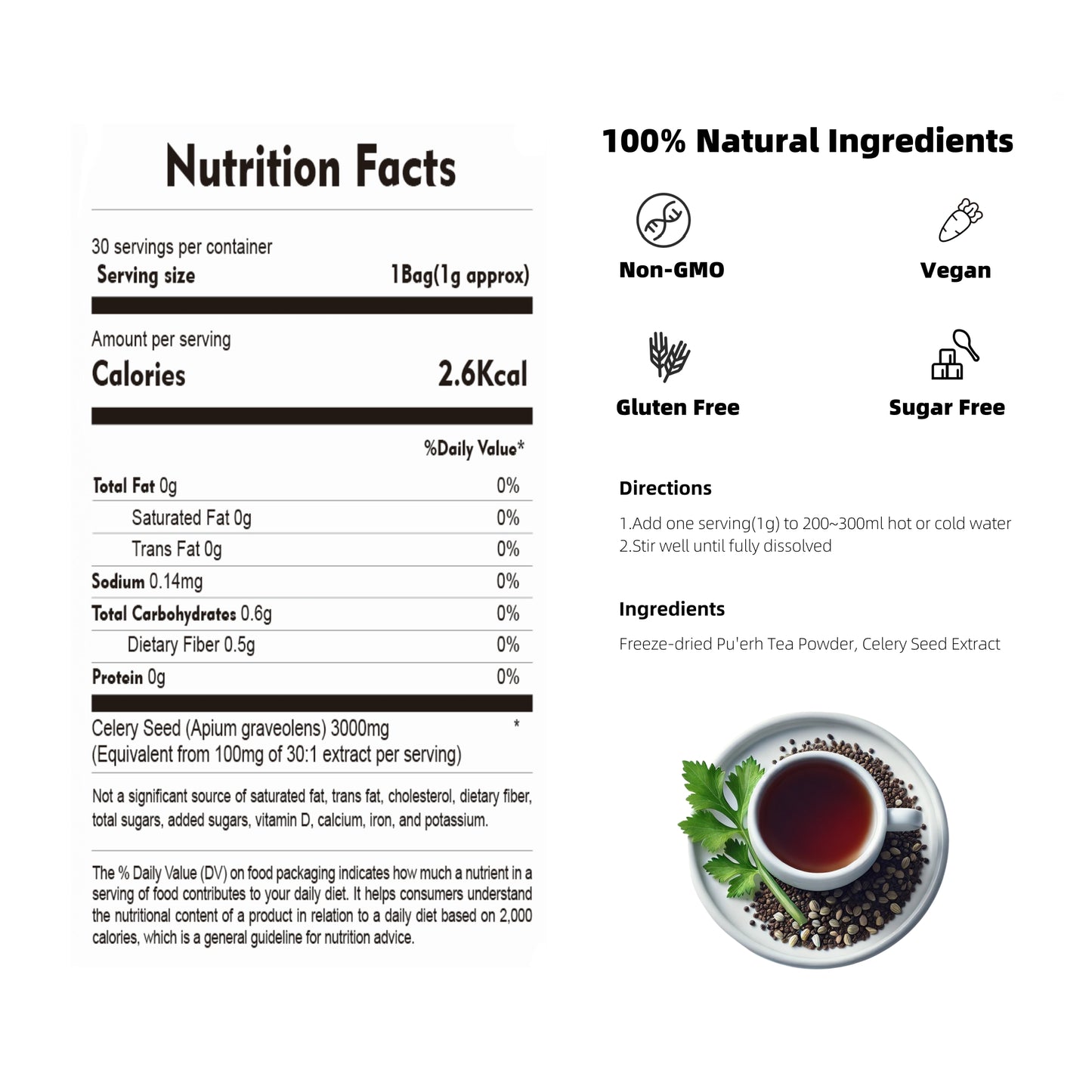 Functional Detox & Antioxidant Tea Blend, Natural Celery Seed & Pu-erh Tea for Joint Health, Blood Sugar Balance, and Digestive Support